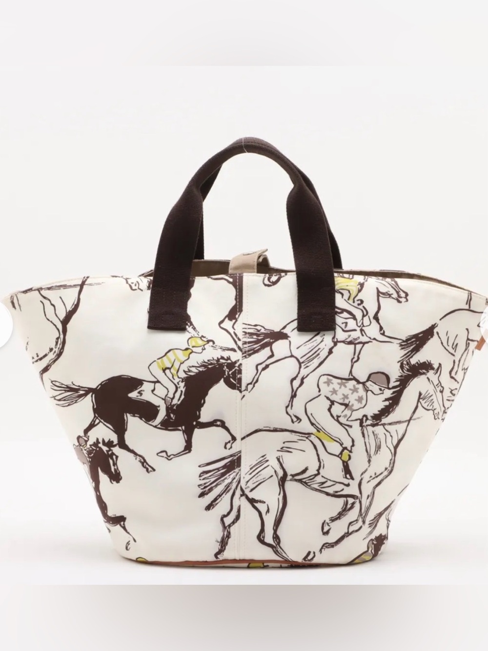Hermès Panier de Plage Horse Racing Jockey Print Canvas Tote Bag COLLECTORS